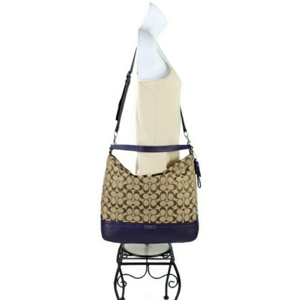 Coach F23279 Signature Park Khaki Indigo Hobo Shoulder Bag Convertible - Picture 6 of 16